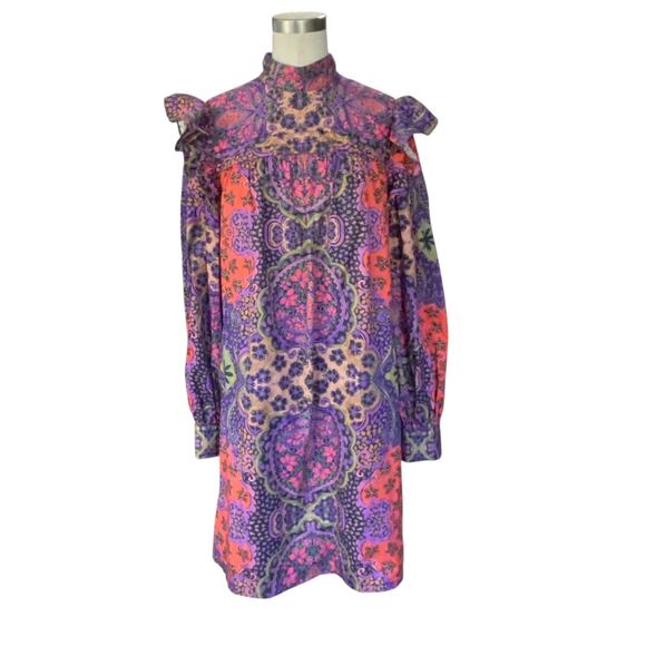 Xirena Nyla Floral Ruffle Shoulder Long Sleeve Cotton Dress In Multi Size Small - Picture 11 of 11